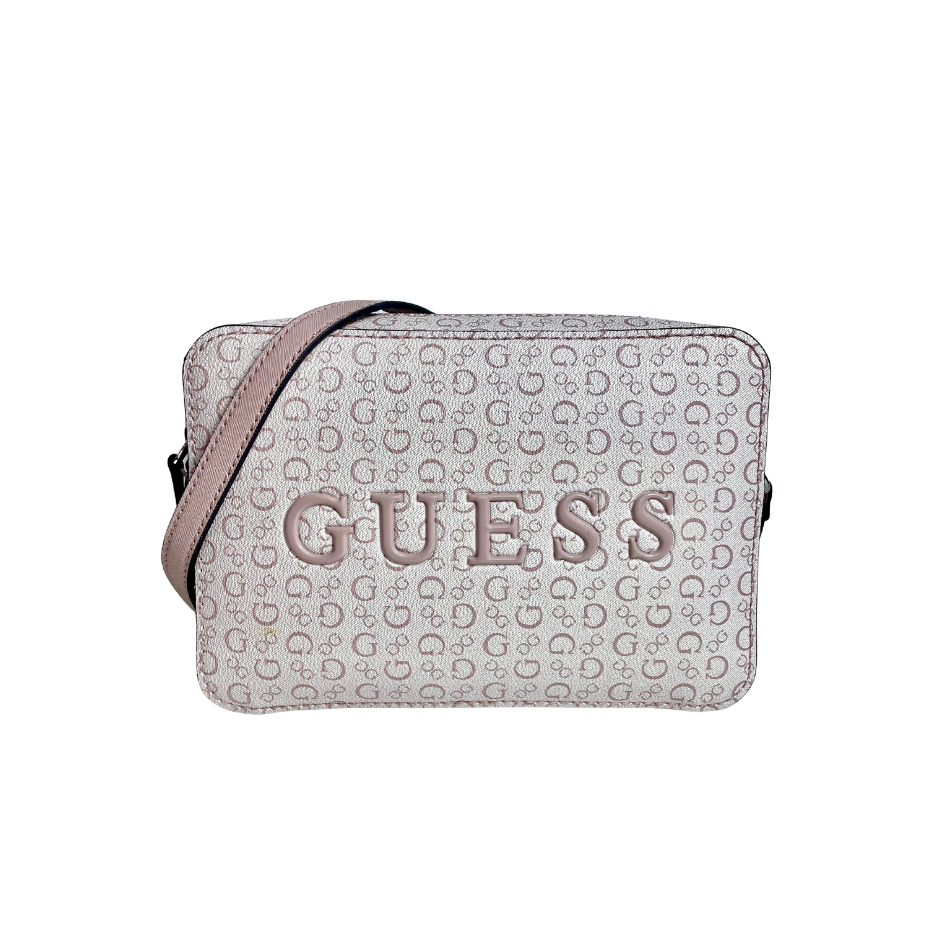 Bolso Guess crossbody Rosa, estampado y letras rosas